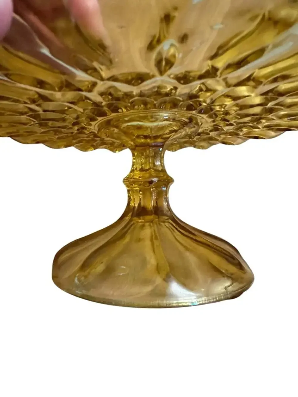 Vintage Amber Glass Pedestal Compote Cake Stand Scalloped Serving Bowl 10 Inch